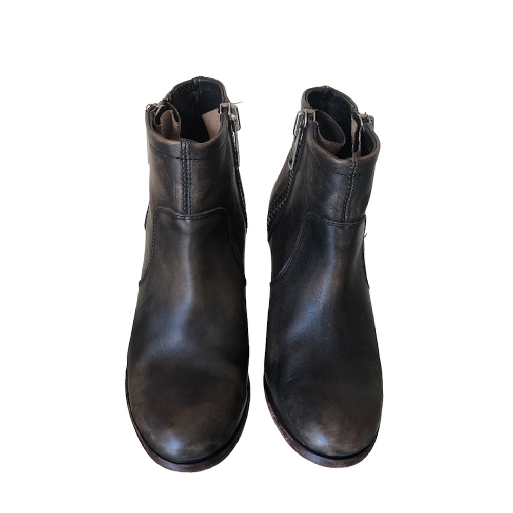 Hinge barris distressed leather ankle boots double zip heeled booties - Picture 5 of 14
